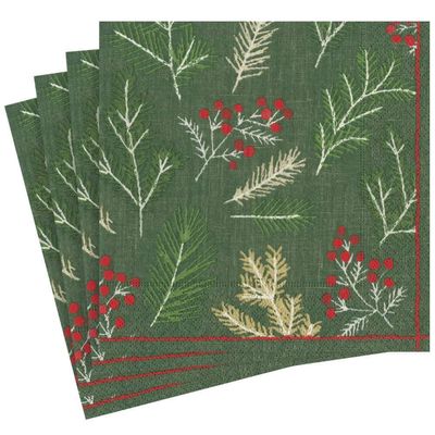 Sprigs and Berries Paper Dinner Napkins in Evergreen - 20 Per Package