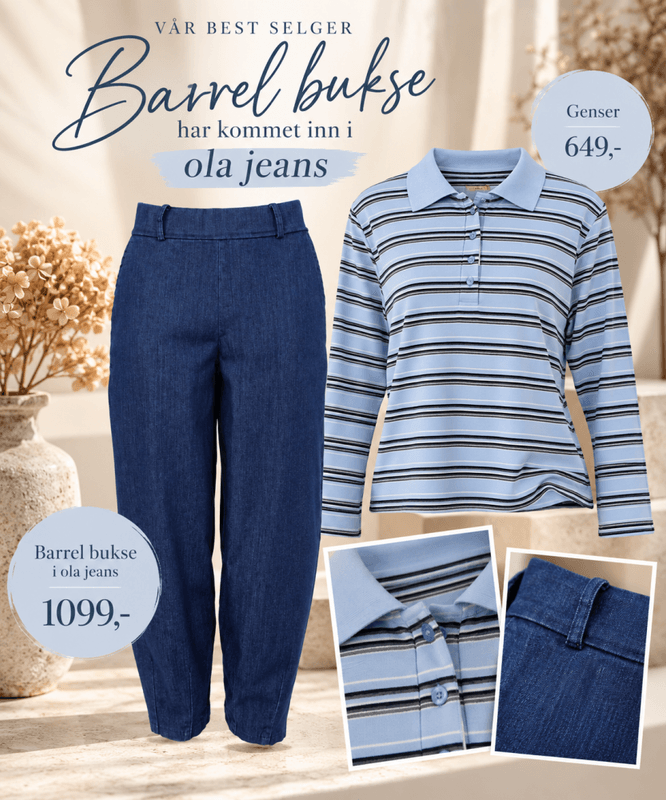 Barrel jeans og stripete genser